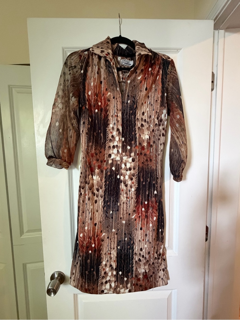 Vintage 1960s Printed 3/4 Long-Sleeve Dress